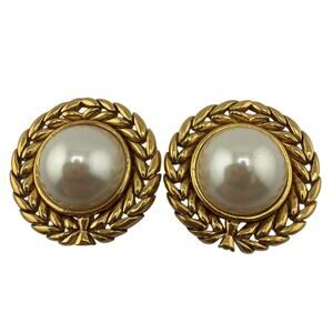 Vintage Alfred Sung Gold-Tone Faux Pearl Clip-On Earrings